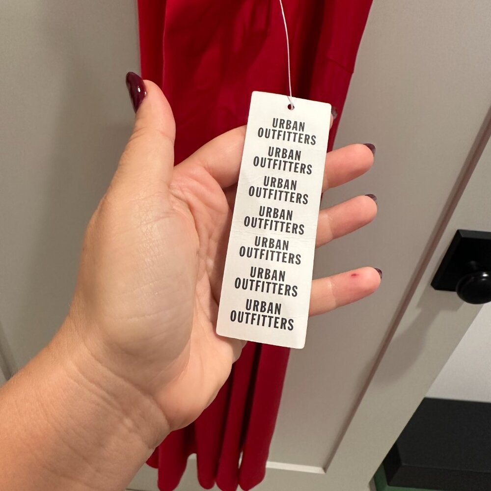 Urban Outfitters Red Satin Gown with Ruffle Detailing and Open Back - Picture 6 of 10